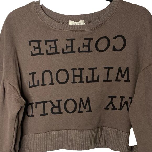 NWT TAYLOR & SAGE Cropped Sweatshirt Long Peasant Sleeve Coffee Womens M Brown - Picture 1 of 10
